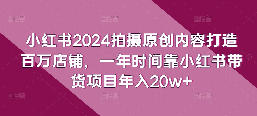 小红书2024拍摄原创内容打造百万店铺，一年时间靠小红书带货项目年入20w+-369资源站