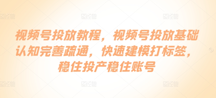 视频号投放教程，​视频号投放基础认知完善疏通，快速建模打标签，稳住投产稳住账号-369资源站