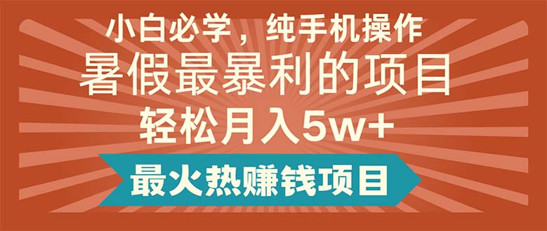 （11583期）小白必学，纯手机操作，暑假最暴利的项目轻松月入5w+最火热赚钱项目-369资源站