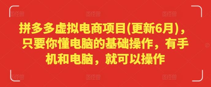 拼多多虚拟电商项目(更新6月)，只要你懂电脑的基础操作，有手机和电脑，就可以操作-369资源站