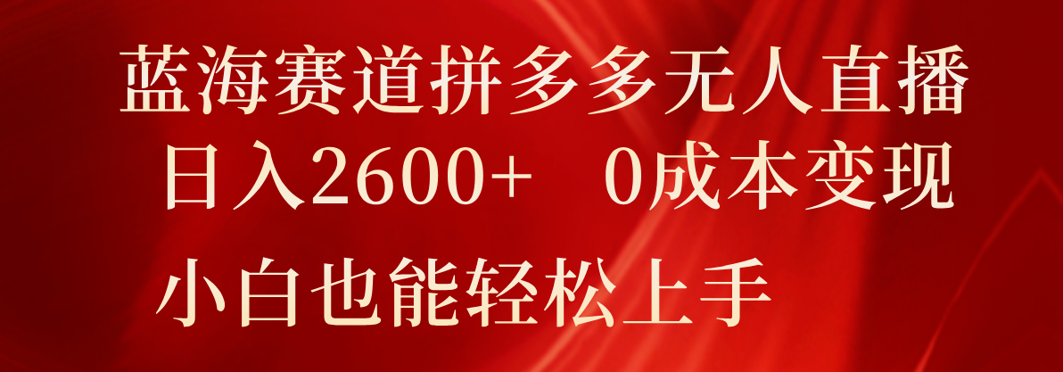 蓝海赛道拼多多无人直播，日入2600+，0成本变现，小白也能轻松上手-369资源站