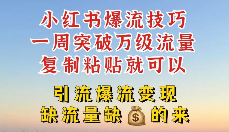 小红书爆流技巧，一周突破万级流量，复制粘贴就可以，引流爆流变现【揭秘】-369资源站