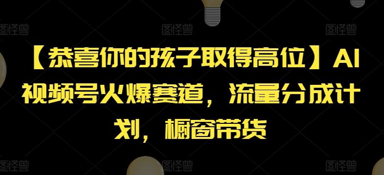 【恭喜你的孩子取得高位】AI视频号火爆赛道，流量分成计划，橱窗带货【揭秘】-369资源站