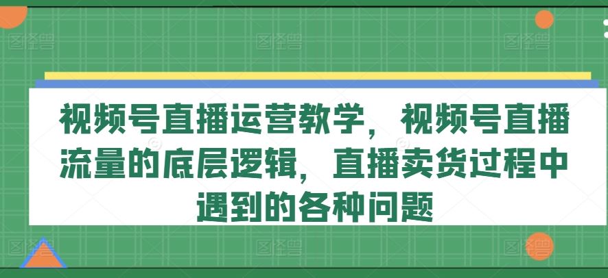 视频号直播运营教学，视频号直播流量的底层逻辑，直播卖货过程中遇到的各种问题-369资源站