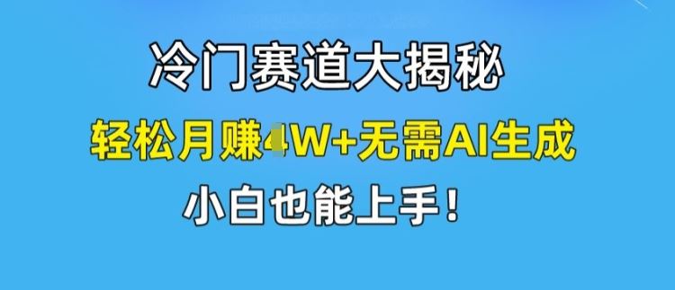 冷门赛道大揭秘，轻松月赚1W+无需AI生成，小白也能上手【揭秘】-369资源站