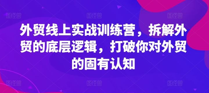 外贸线上实战训练营，拆解外贸的底层逻辑，打破你对外贸的固有认知-369资源站