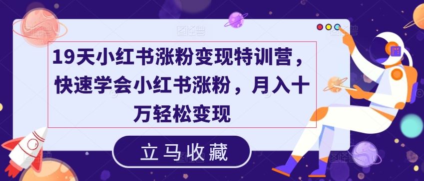 19天小红书涨粉变现特训营，快速学会小红书涨粉，月入十万轻松变现-369资源站