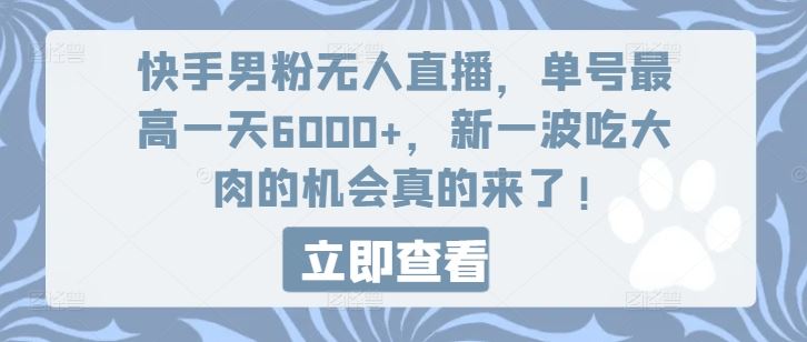 快手男粉无人直播，单号最高一天6000+，新一波吃大肉的机会真的来了-369资源站