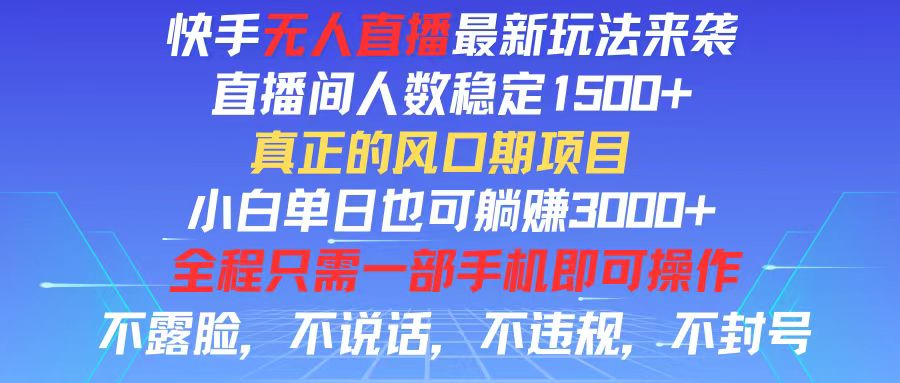 （11792期）快手无人直播全新玩法，直播间人数稳定1500+，小白单日也可躺赚3000+，…-369资源站