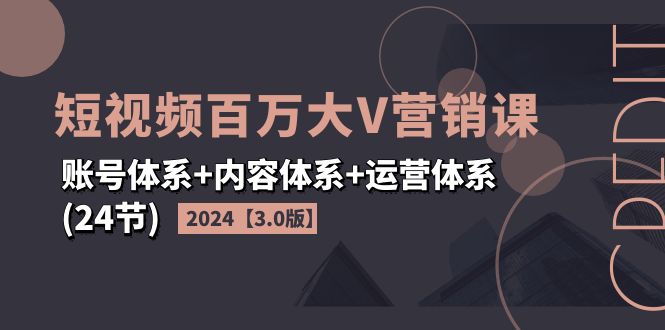 （11795期）2024短视频·百万大V营销课【3.0版】账号体系+内容体系+运营体系(24节)-369资源站