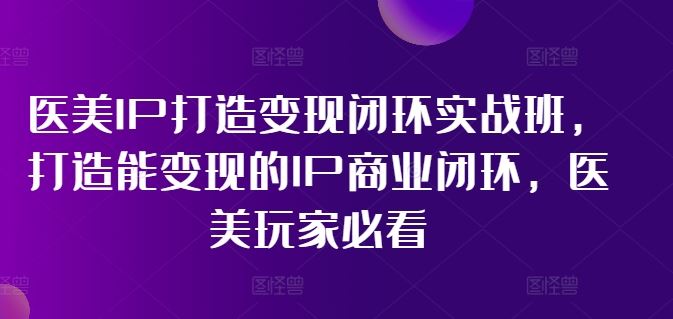 医美IP打造变现闭环实战班，打造能变现的IP商业闭环，医美玩家必看!-369资源站