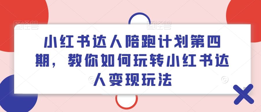 小红书达人陪跑计划第四期，教你如何玩转小红书达人变现玩法-369资源站