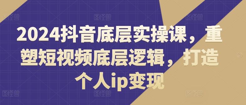 2024抖音底层实操课，​重塑短视频底层逻辑，打造个人ip变现-369资源站