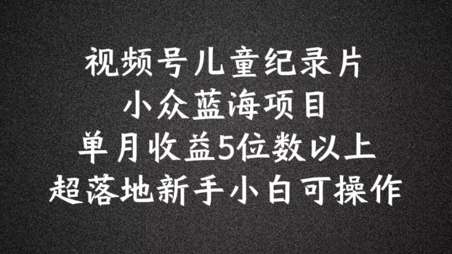 2024蓝海项目视频号儿童纪录片科普，单月收益5位数以上，新手小白可操作【揭秘】-369资源站