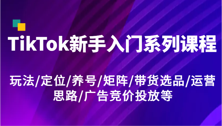 TikTok新手入门系列课程，玩法/定位/养号/矩阵/带货选品/运营思路/广告竞价投放等-369资源站