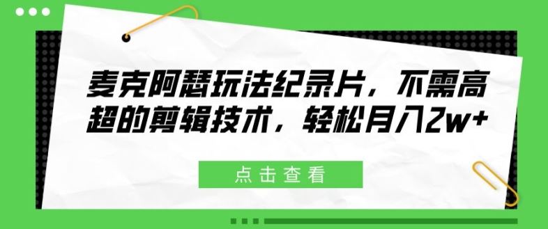 麦克阿瑟玩法纪录片，不需高超的剪辑技术，轻松月入2w+【揭秘】-369资源站