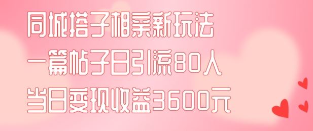 同城搭子相亲新玩法一篇帖子引流80人当日变现3600元(项目教程+实操教程)【揭秘】-369资源站