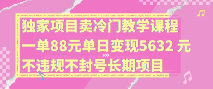 独家项目卖冷门教学课程一单88元单日变现5632元违规不封号长期项目【揭秘】-369资源站