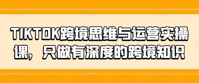 TIKTOK跨境思维与运营实操课，只做有深度的跨境知识-369资源站