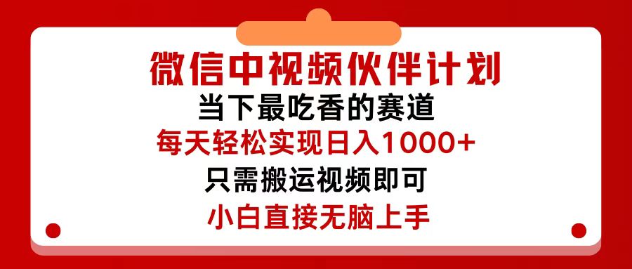 （12017期）微信中视频伙伴计划，仅靠搬运就能轻松实现日入500+，关键操作还简单，…-369资源站