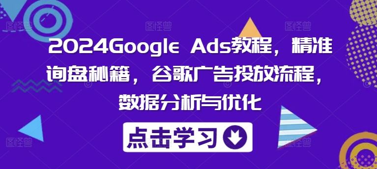 2024Google Ads教程，精准询盘秘籍，谷歌广告投放流程，数据分析与优化-369资源站