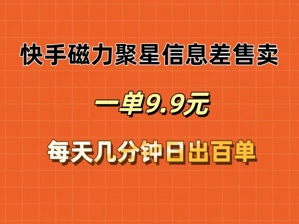 （12150期）快手磁力聚星信息差售卖，一单9.9.每天几分钟，日出百单-369资源站