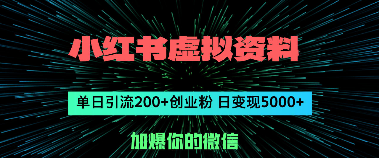 （12164期）小红书虚拟资料日引流200+创业粉，单日变现5000+-369资源站