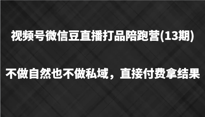 视频号微信豆直播打品陪跑(13期)，不做不自然流不做私域，直接付费拿结果-369资源站