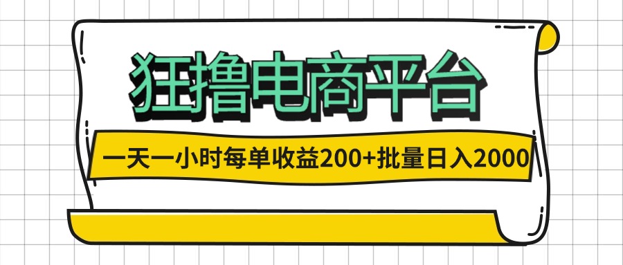 （12463期）一天一小时 狂撸电商平台 每单收益200+ 批量日入2000+-369资源站