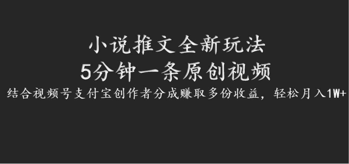 小说推文全新玩法，5分钟一条原创视频，结合视频号支付宝创作者分成赚取多份收益-369资源站