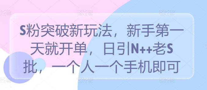 S粉突破新玩法，新手第一天就开单，日引N++老S批，一个人一个手机即可【揭秘】-369资源站