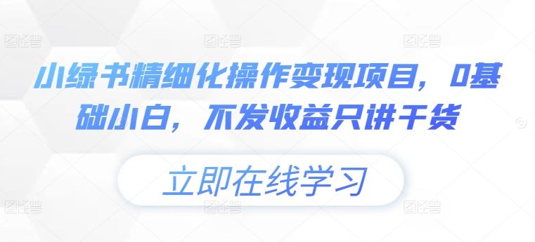 小绿书精细化操作变现项目，0基础小白，不发收益只讲干货-369资源站